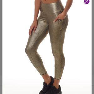 Gold metallic champagne leggings